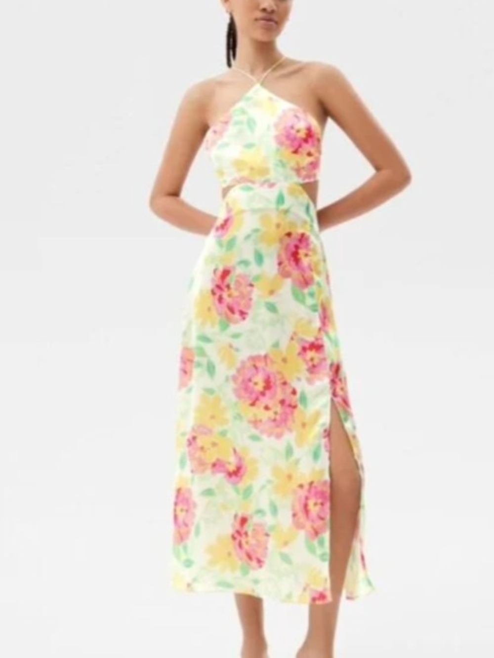 Floral Halter Cutout Midi Dress in Multi